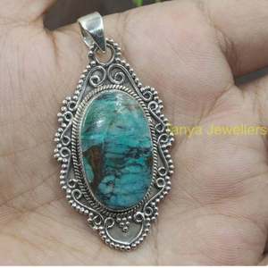 Chrysocolla <b>Pendant</b> 925 Sterling Silver Design <b>Pendant</b> <b>Large</b> Stone Statement <b>Pendant</b> <b>Necklace</b> for Women Chrysocolla Gift - Product Image 3