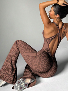 Mono Deportivo sin Costuras con Espalda Cruzada y Estampado de Leopardo para Mujer, Estilo Europeo y Americano, para Yoga, Fitness y Uso Casual - Product Image 3