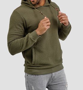 Sudaderas con capucha de algodón 100% ajustadas para hombre, color liso con diseño bordado de bolsillo de canguro para la temporada de otoño - Product Image 6
