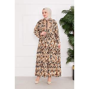 Abotonado Estampado Viscosa Hijab Vestido Modesto Color Visón - Product Image 4