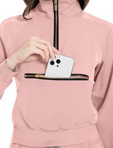 Combinaison de travail en denim pour femmes, pantalon de jogging, haut extensible avec plusieurs poches, blouse de travail à col montant, manches longues - Product Image 5