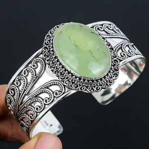 925 argent Sterling naturel excellente qualité Prehnite pierre précieuse concepteur fait à la main bracelet réglable pour les femmes personnaliser - Product Image 1