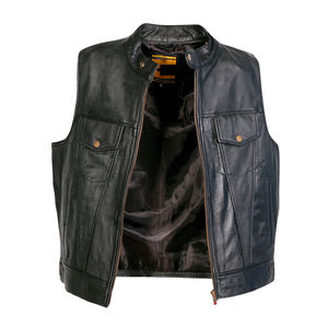 Black Blank Customized Wholesale Breathable Vintage Hip Hop Leather Vest, Cow Leather Material Side Laces Style Leather Vest Men - Product Image 4