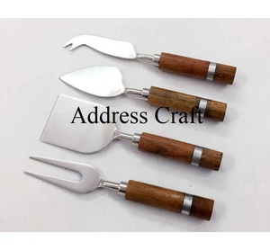 Ensemble de couteaux à fromage en acier inoxydable 304 écologique avec manche en bois et en écorce, couverts en acier, couteaux à beurre, accessoires de découpe - Product Image 2