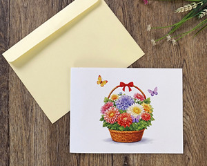 Tarjetas de Felicitación con Diseño 3D de Cesta de Flores de Papel Hecho a Mano, Regalo Empresarial - Product Image 5