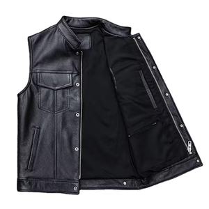 Black Leather <b>Vest</b> with Zipper and Button Closure Breathable High Quality Motorbike Winter <b>Vest</b> Custom Style for Men hot sale - Product Image 3