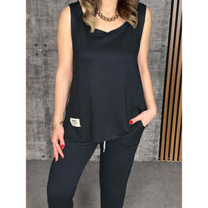 Conjunto de Dos Piezas para Mujer, Blusa de Viscosa con Tirantes y Cuello Redondo, Pantalones Deportivos, 35783 - Gris - Product Image 2