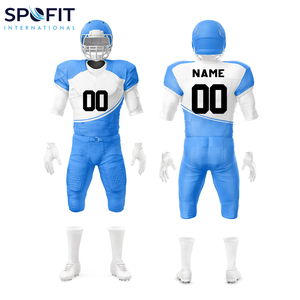 ชุดยูนิฟอร์มอเมริกันฟุตบอลสั่งทำพิเศษ 100% โพลีเอสเตอร์ ระบายอากาศได้ดี ไซส์พลัส เสื้อเจอร์ซีย์แขนสั้นพร้อมกางเกงและโลโก้ด้านหน้า - Product Image 4