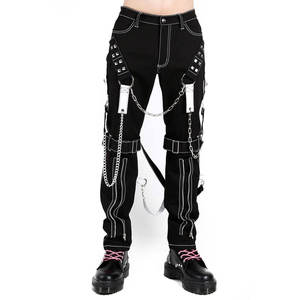 Pantalon en coton gothique, pantalon de style streetwear, clous, fermeture éclair, chaînes, pantalon unisexe - Product Image 1