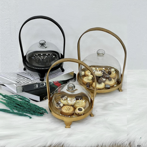 Bol de présentation des aliments sur piédestal en métal avec poignée, couleur or, centre de Table en aluminium, bol à noix pour mariage - Product Image 2