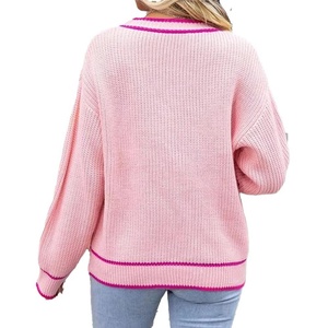 Vente en gros de pulls en tricot personnalisés de haute qualité à col en V, boutonnés, couleur unie, vêtements en tricot pour femmes, automne-hiver, cardigan avec logo personnalisé - Product Image 2