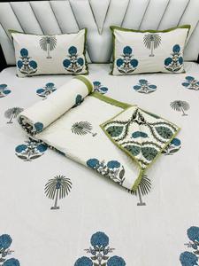 Ensemble de drap de lit doux 200TC indien fait à la main au design de luxe moderne imprimé en blocs ensemble de couette en pur coton tissé pour la décoration intérieure - Product Image 2