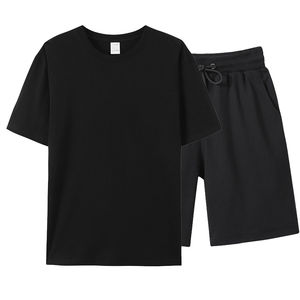 Ensemble de t-shirts à manches courtes décontractés de style vintage pour hommes, hauts et pantalons respirants pour la course à pied avec motif solide - Product Image 1