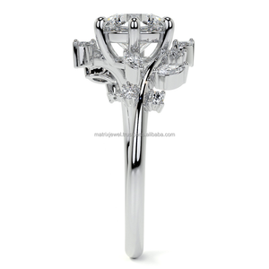 Flor Vintage con forma de hoja Anillo de diamante Corte redondo Moissanite Anillo de diamante artístico único Conjunto de joyería nupcial - Product Image 4