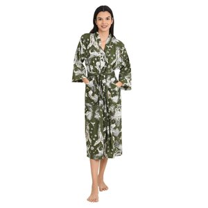 Boho Summer Luxury Lightweight Cotton <b>Kimono</b> Hand-Printed Indian Robe with Monkey Motif for <b>Beach</b> Vacations - Product Image 4