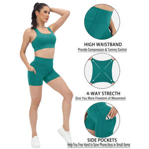 กางเกงโยคะขาสั้นผ้าสแปนเด็กซ์/ โพลีเอสเตอร์สำหรับผู้หญิงยกกระชับบั้นท้ายสำหรับยิมฟิตเนส - Product Image 5