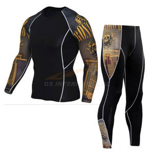 Conjunto de protección contra sarpullidos personalizado para hombres MMA BJJ entrenamiento de secado rápido gimnasio Fitness ropa deportiva camisa de compresión pantalones Capri de compresión - Product Image 1