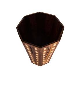 Cubo de basura de madera tallada artesanal, cesta de madera tallada con diseño floral, cubo de basura grabado en madera - Product Image 4