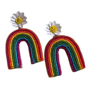 Últimos pendientes bordados de flores de arcoíris con cuentas hechos a mano para mujer en la parte superior hermoso diseño elegante con moda linda y elegante - Product Image 1