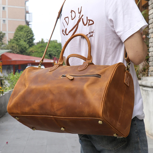 Sac de voyage pliable en cuir véritable, léger, grande capacité, fermeture éclair, durable, marron - Product Image 5