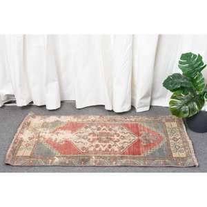 Tapis Vintage Rouge Vert 1,4x2,9 pieds Tapis Turcs - Product Image 2