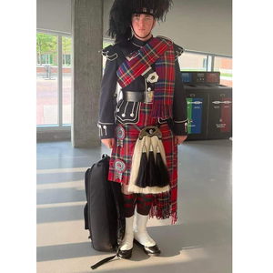 Uniforme de banda de Pipa de vestido completo que incluye chaqueta de Argyle falda escocesa broche a cuadros manguera y conjunto de sporran de cuero uniformes de banda de Pipa - Product Image 3