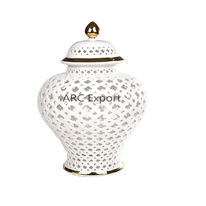 Jarrón de Jengibre de Metal Blanco y Dorado, Jarrón de Jengibre de Metal de Lujo Hecho a Mano, Aspecto Admirable, Contenedor Decorativo para Almacenamiento de Jengibre a Bajo Precio - Product Image 1