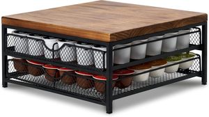 ลิ้นชักเก็บฝักกาแฟทำจากไม้อะคาเซียสำหรับใส่ฝักกาแฟถุงชา K ที่วางแก้วกล่องเก็บของในห้องครัว - Product Image 2