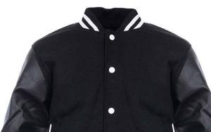 แจ็คเก็ตวาร์ซิตี้สีดำสำหรับผู้ชาย แฟชั่นใหม่ ระบายอากาศได้ดี แขนหนัง ดีไซน์สั่งทำพิเศษ ผ้าขนสัตว์ 100% ปักโลโก้ด้านหน้า สำหรับใส่ลำลอง - Product Image 6