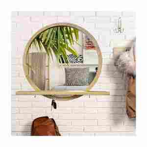 Miroir mural fait à la main très en demande décor de chambre d'hôtes cadre en bois rond artisanat en inde de haute qualité - Product Image 1