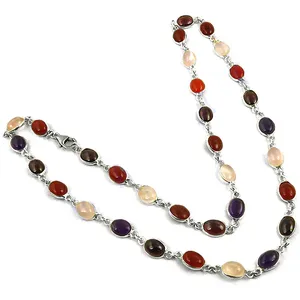 Collar de Plata 925 con Piedras Preciosas Coloridas para Mujer, Estilo Religioso, con Zafiro, Turquesa, Coral, Concha, Ágata, Cuarzo, Regalo Perfecto - Product Image 2