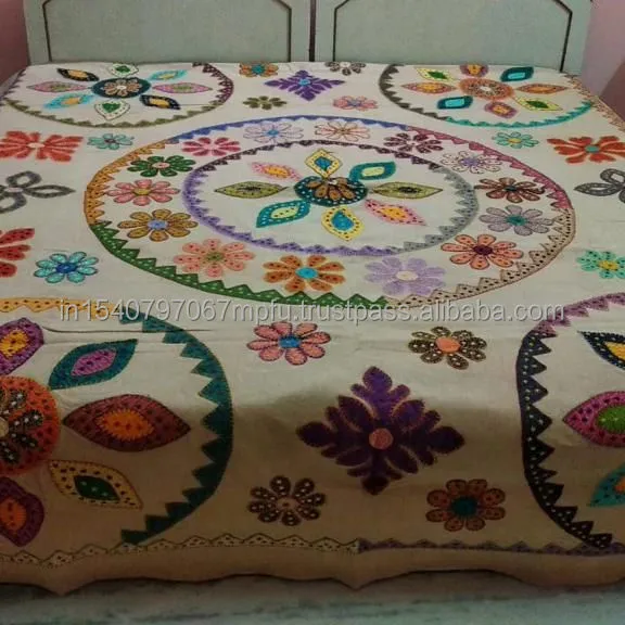 Seprai bordir India seprai antik tekstil buatan tangan permadani gantung dinding bordir wol buatan tangan