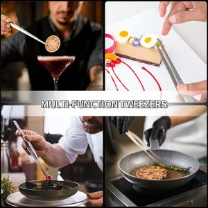 คีมคีบอาหารสแตนเลสสีเงินแหนบตรงอุปกรณ์บาร์บีคิวสาหร่ายอุปกรณ์ครัว - Product Image 6