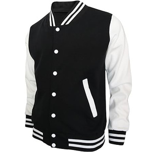 เสื้อแจ็กเก็ตเบสบอลผ้าฝ้ายโพลีเอสเตอร์ติดกระดุมสำหรับผู้ชายเสื้อแจ็กเก็ตมีแถบสีตัดกัน - Product Image 1