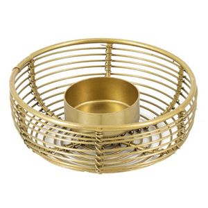 Elegante Candelabro de Metal con Doble Anillo Dorado, Decoración de Mesa para Bodas, Centro de Mesa Minimalista, Portavelas Geométrico - Product Image 4