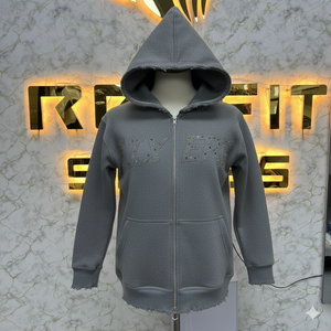Sweat à capuche zippé imprimé en relief, édition sport, coupe parfaite, très demandé, fabriqué en usine, prix bas, sweat à capuche pour hommes - Product Image 6