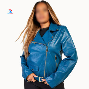 Chaqueta de motocicleta de corte holgado para mujer, chaqueta de cuero PU genuino transpirable de punto con cremallera, relleno de algodón con letras - Product Image 1