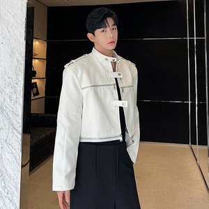 Chaquetas de lona de cuero genuino de retazos para hombre de tendencia estilo coreano diseño de nicho Original abrigo Regular de lujo con cremallera múltiple - Product Image 4