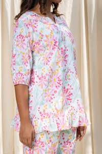 Conjunto de 2 piezas de pijama de algodón con estampado Floral para verano, traje de noche largo hasta el tobillo con cuello en V - Product Image 2