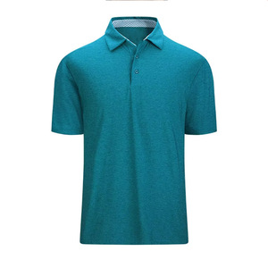 Polo en fibre de bambou pour fabricant OEM, T-shirt à manches courtes en polyester et coton, vert sauge, tricot fantaisie, col en V - Product Image 1