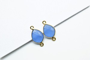 925 Plata de Ley 9x12mm Calcedonia azul natural Checker Cut bisel Chapado en oro Single Loop Link Charm Connectors - Product Image 2