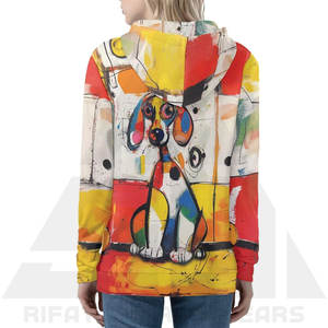 Sudadera con Capucha de Secado Rápido para Mujer, Diseño de Perro Abstracto, Mezcla Premium de Poliéster/Algodón, Cómoda, Sublimada - Product Image 2