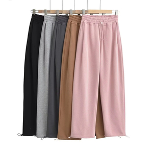 Nouveau Meilleur pantalon de survêtement en éponge à taille haute avec poches personnalisées Pantalon de survêtement Slim Fit pour femmes baggy teint en couleur unie - Product Image 1