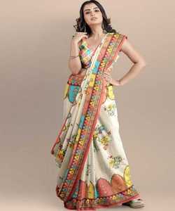 Rich Look Party Wear broderie avec miroir travail couleur verte belle dentelle bordure Saree avec chemisier non cousu nouveauté Alphanumero - Product Image 5