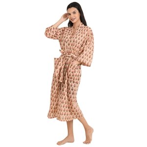 Lightweight Cotton Kimono Boho Handprinted Indian Flower Botanical Pattern Luxury Summer <b>Robe</b> for <b>Beach</b> Holidays Cover Ups - Product Image 3