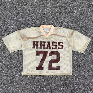 Camiseta de Malla de Algodón Personalizada al por Mayor, Estilo Jersey de Béisbol, con Estampado de Rayas, Corte Cuadrado, Cuello en V, Estilo Oversize y Corto - Product Image 1