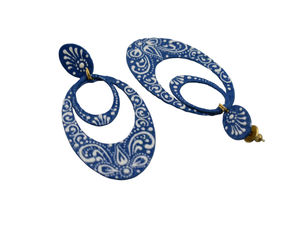 Haute qualité Designer boucle d'oreille bijoux peinture à la main bleu Pottary Design doré mat finition boucle d'oreille pour femmes et filles - Product Image 4