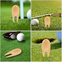 Outil multifonctionnel biodégradable pour produits de golf en bambou Outil pour divot de terrain Réparateur de fourche Divot Fixateur de balle Marqueur de balle