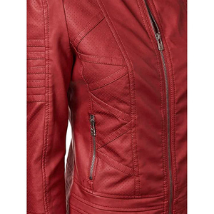 Chaqueta de Invierno para Mujer, Estilo Urbano de Moda, Cuero de Oveja Genuino, Totalmente Bordada, con Cuello Alto y Cremallera - Product Image 3