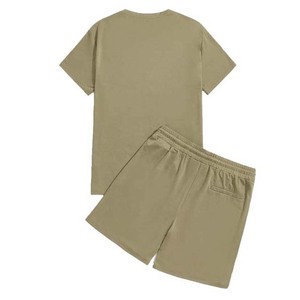 Chándales de verano personalizados para hombre, camiseta de manga corta con pantalones cortos, conjuntos para hombre, tejido de punto, informal, 100% algodón, estampado bordado - Product Image 2